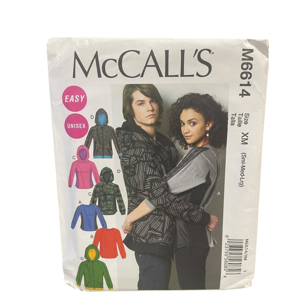 McCall's M6614 Tops Jacket Sewing Pattern Men Women Size XM Easy Zip Hoodie
